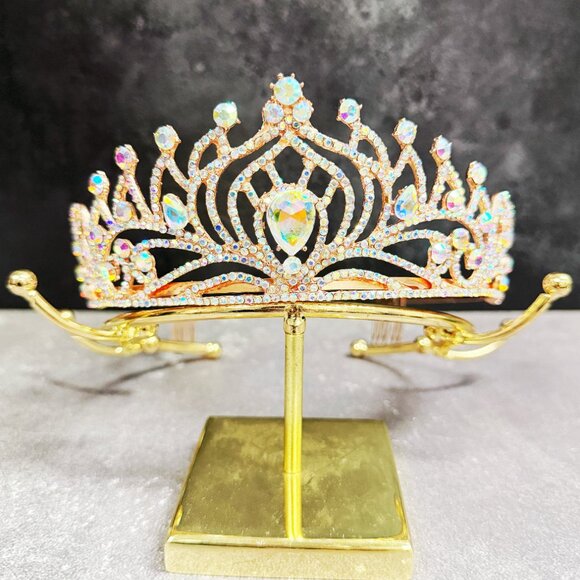Diamond Gold Tiara, Tiara with Comb, Princess Tiara, Costume Cosplay Headband - Picture 3 of 8